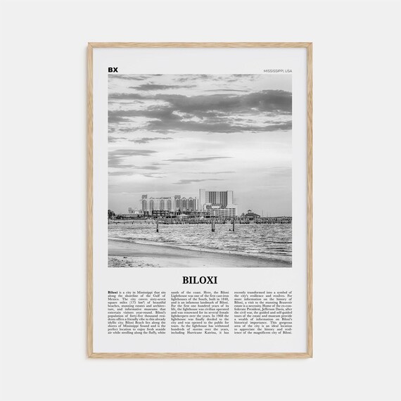 Biloxi Black and White Map Art Print, Mississippi