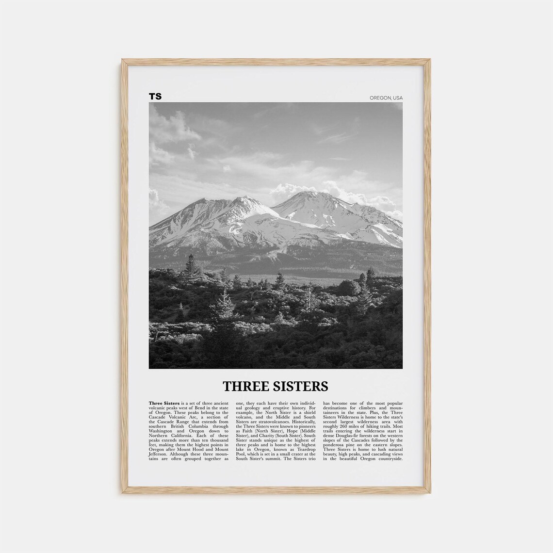 Three Sisters Black And White Travel Poster, Oregon