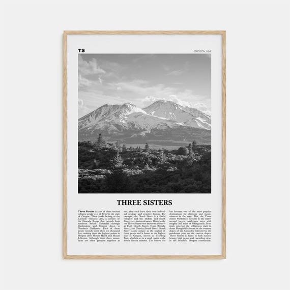Three Sisters Black And White Travel Poster, Oregon