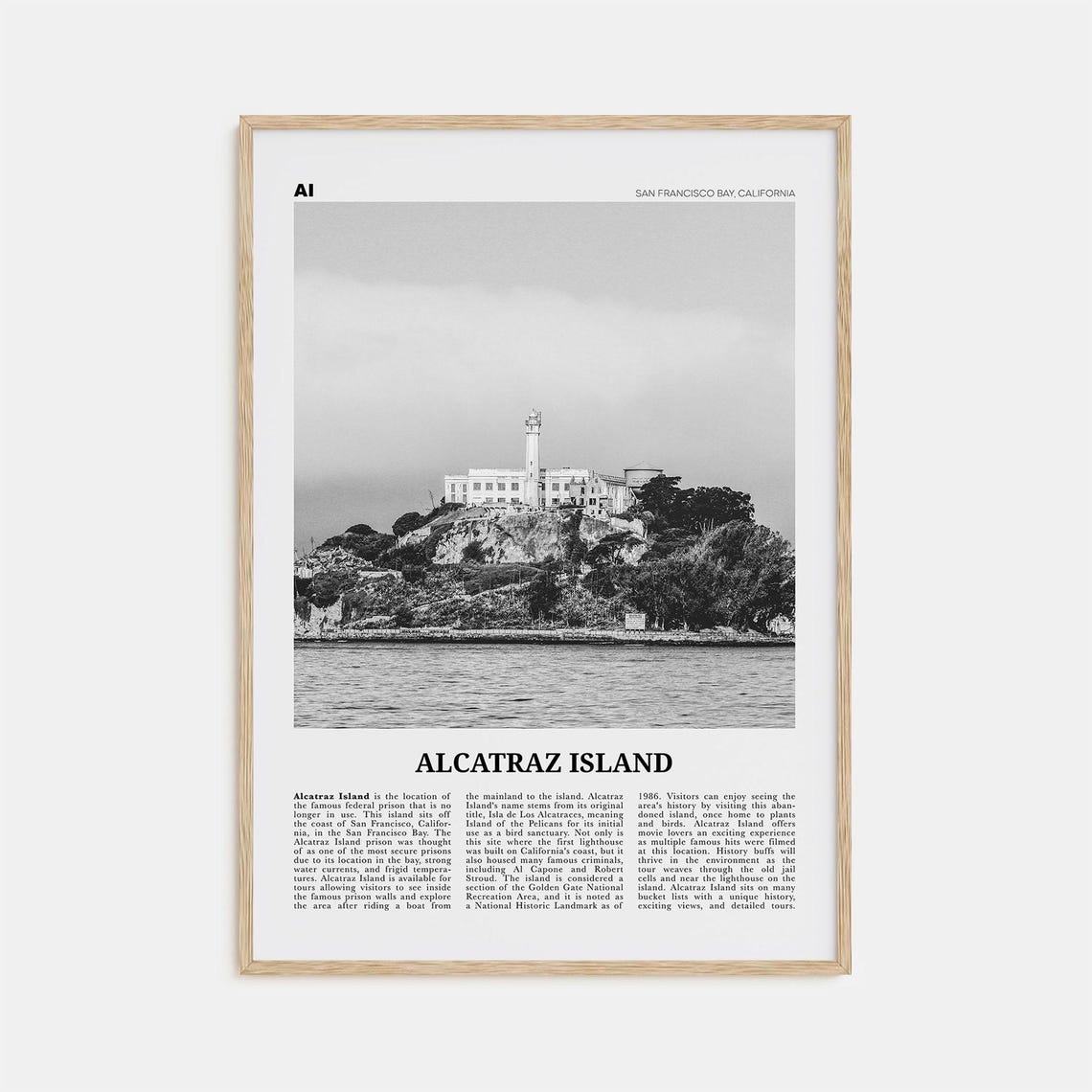 Alcatraz Island Black and White Travel Poster