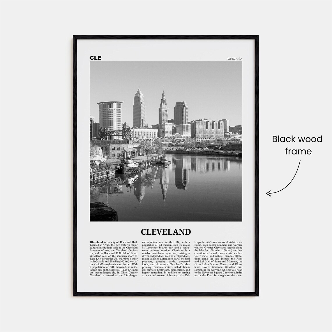 Cleveland Black and White Travel Poster, Ohio - Image 3