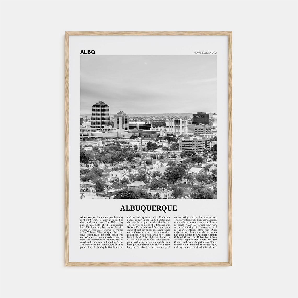 Albuquerque Black and White Travel Poster, New Mexico