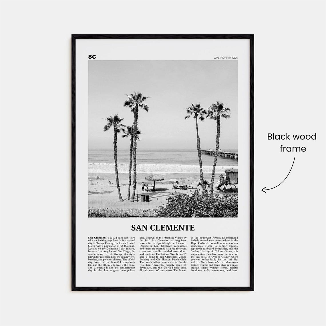 San Clemente California Black and White No. 1 Travel Poster - Image 3