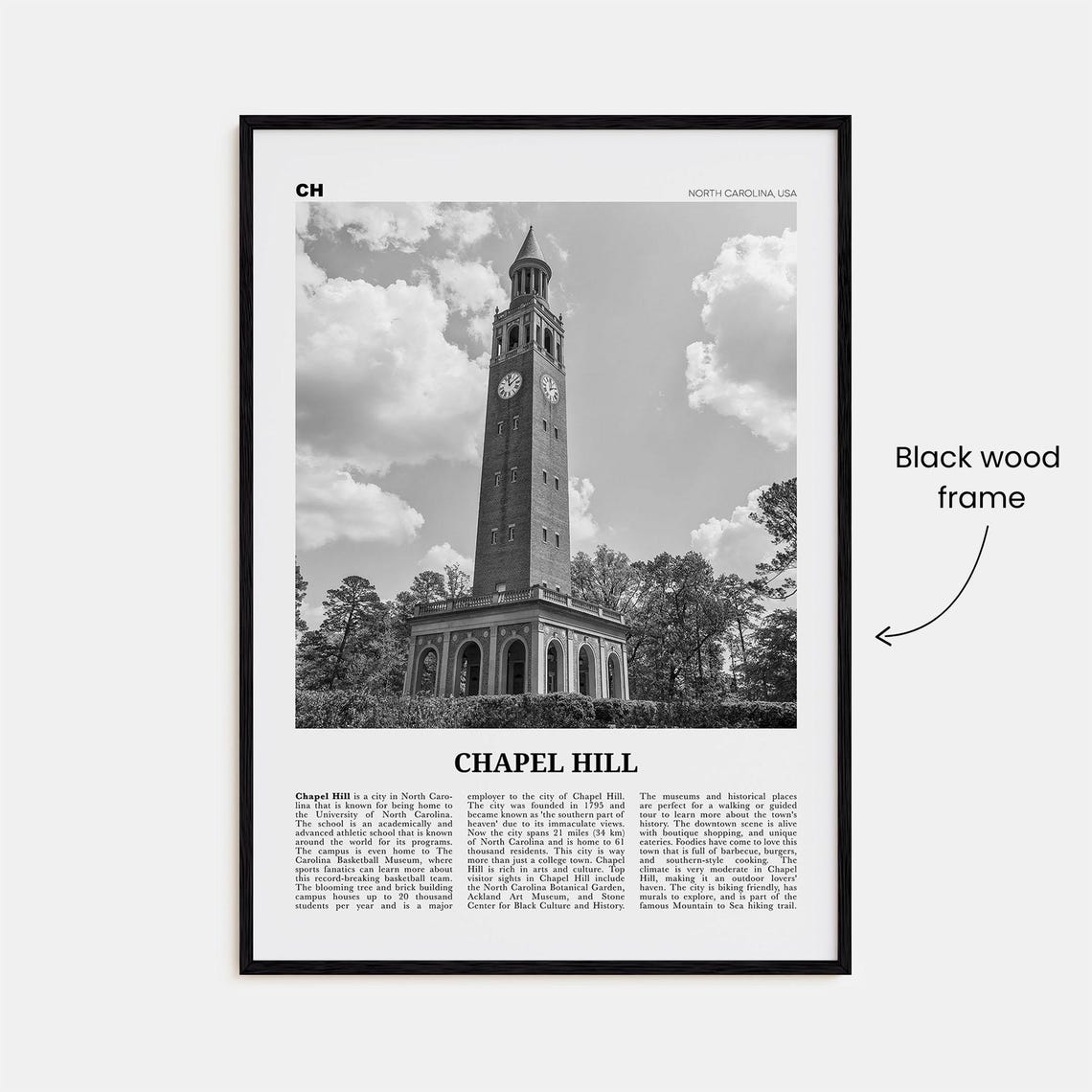 Chapel Hill Black and White Travel Poster, North Carolina - Image 3