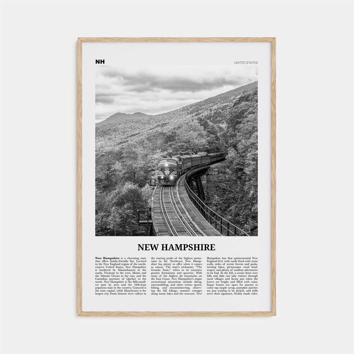 New Hampshire Black and White Travel Poster, No. 3