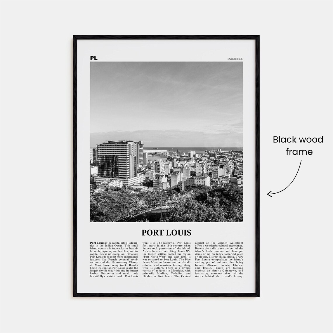 Port Louis Print Black And White Port Louis Wall Art Port Louis Poster Port Louis Photo Port Louis Wall Dcor Port Louis Map Mauritius - Image 3