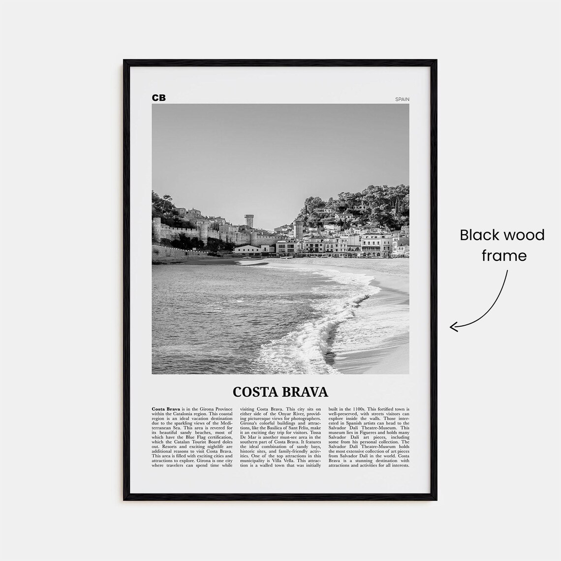 Costa Brava Black and White Travel Poster Print - Image 3
