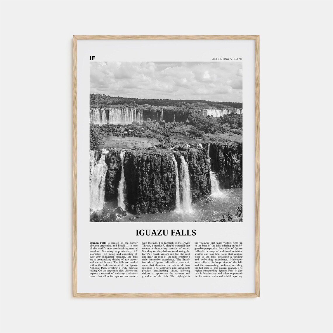 Iguazu Falls Panorama Border View Black And White Travel Poster