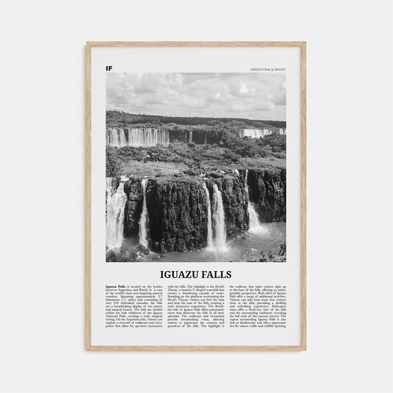 Iguazu Falls Panorama Border View Black And White Travel Poster