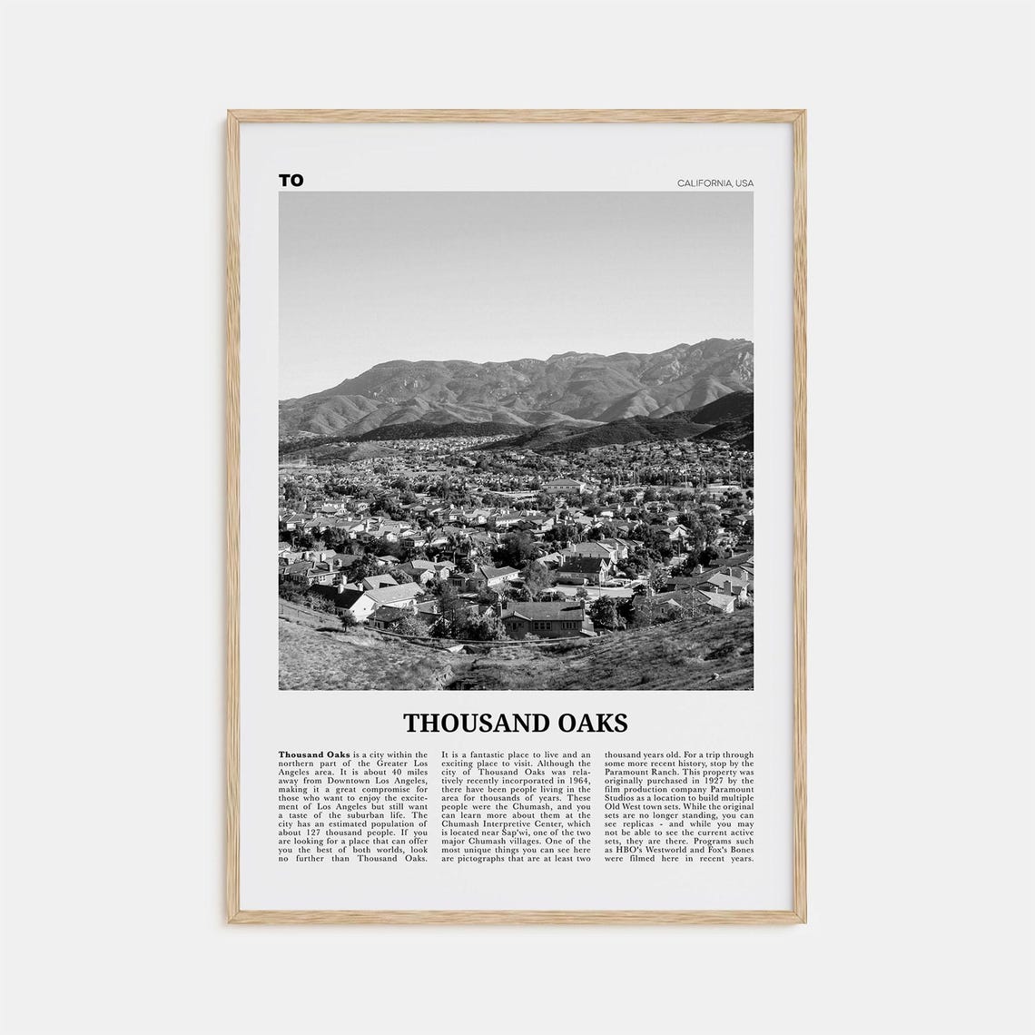 Thousand Oaks Black and White Travel Poster