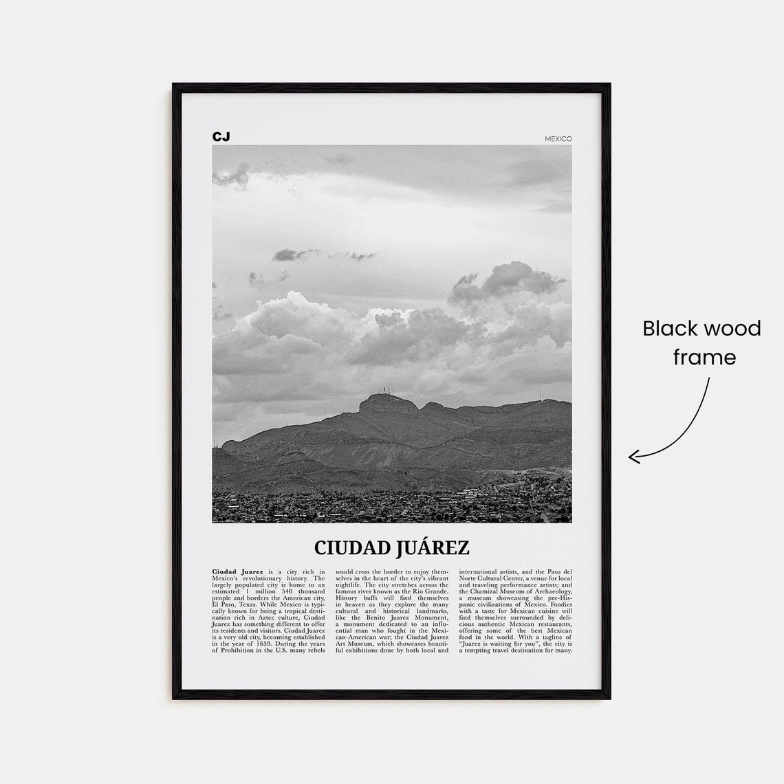 Ciudad Juarez Black and White Travel Poster, Mexico - Image 3