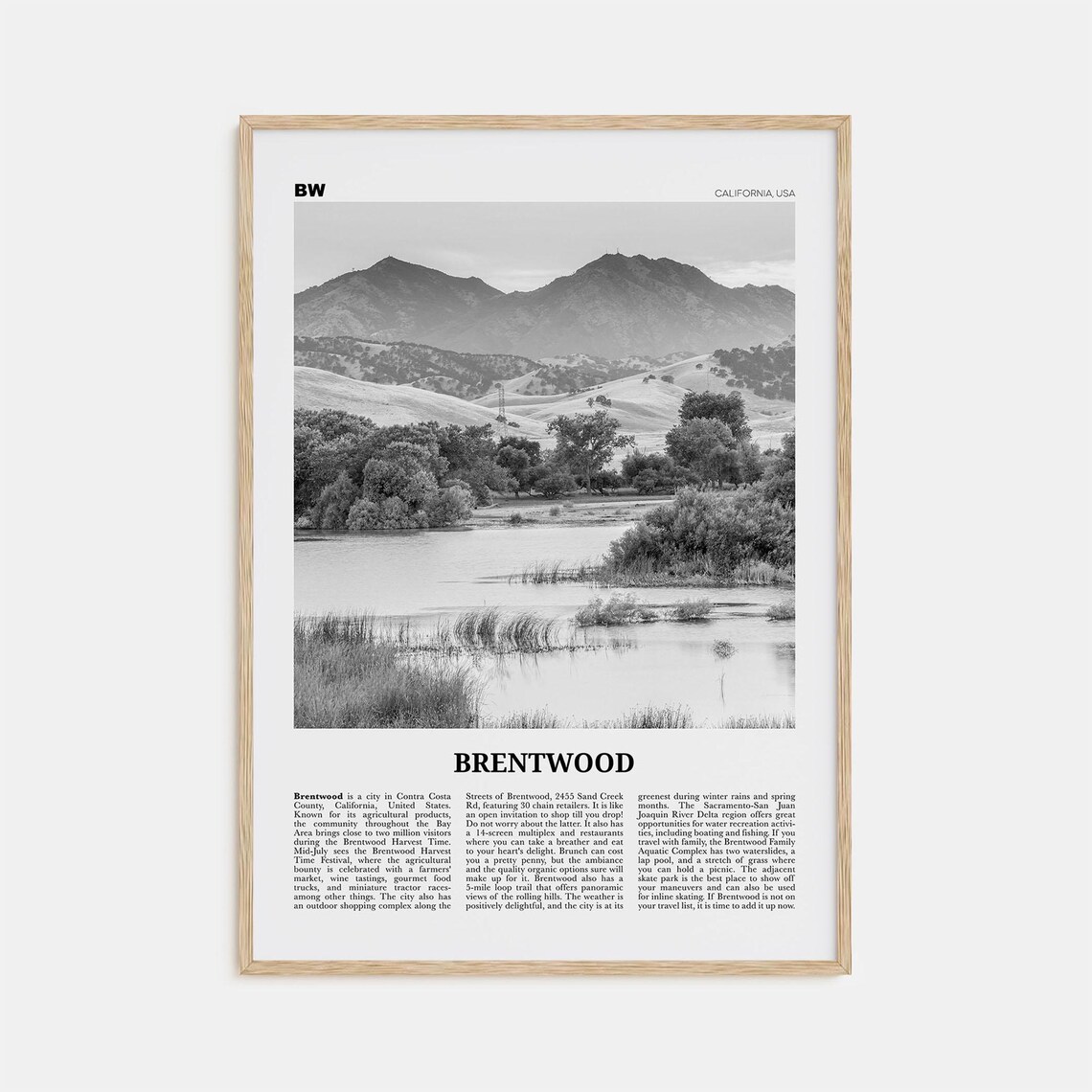 Brentwood Black and White Travel Poster, California