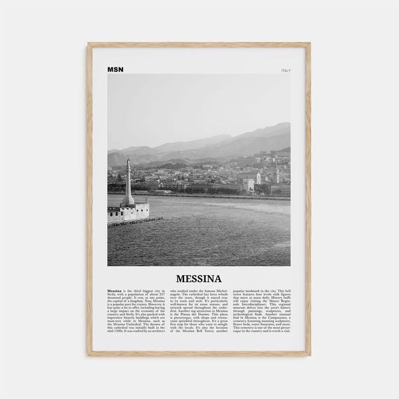 Messina Black and White Travel Poster, Italy Map