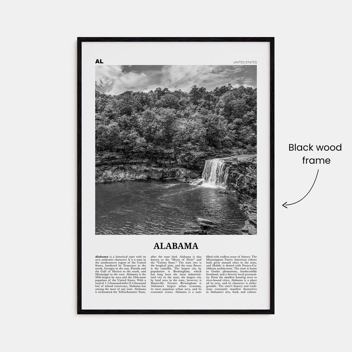 Alabama Black and White Map, Travel Poster Art Print - Image 3