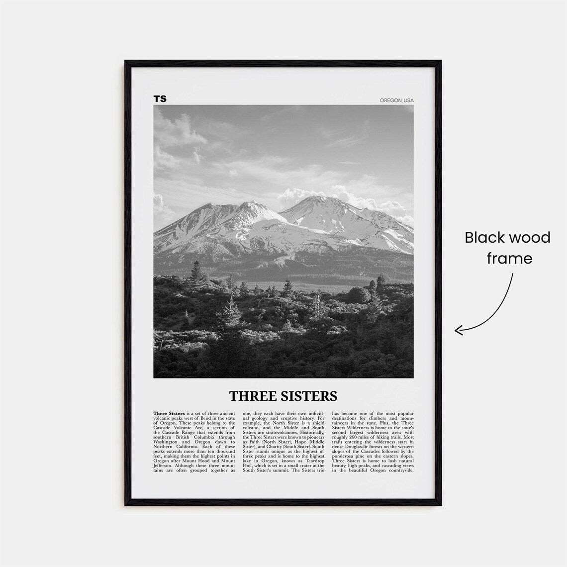 Three Sisters Black And White Travel Poster, Oregon - Image 3