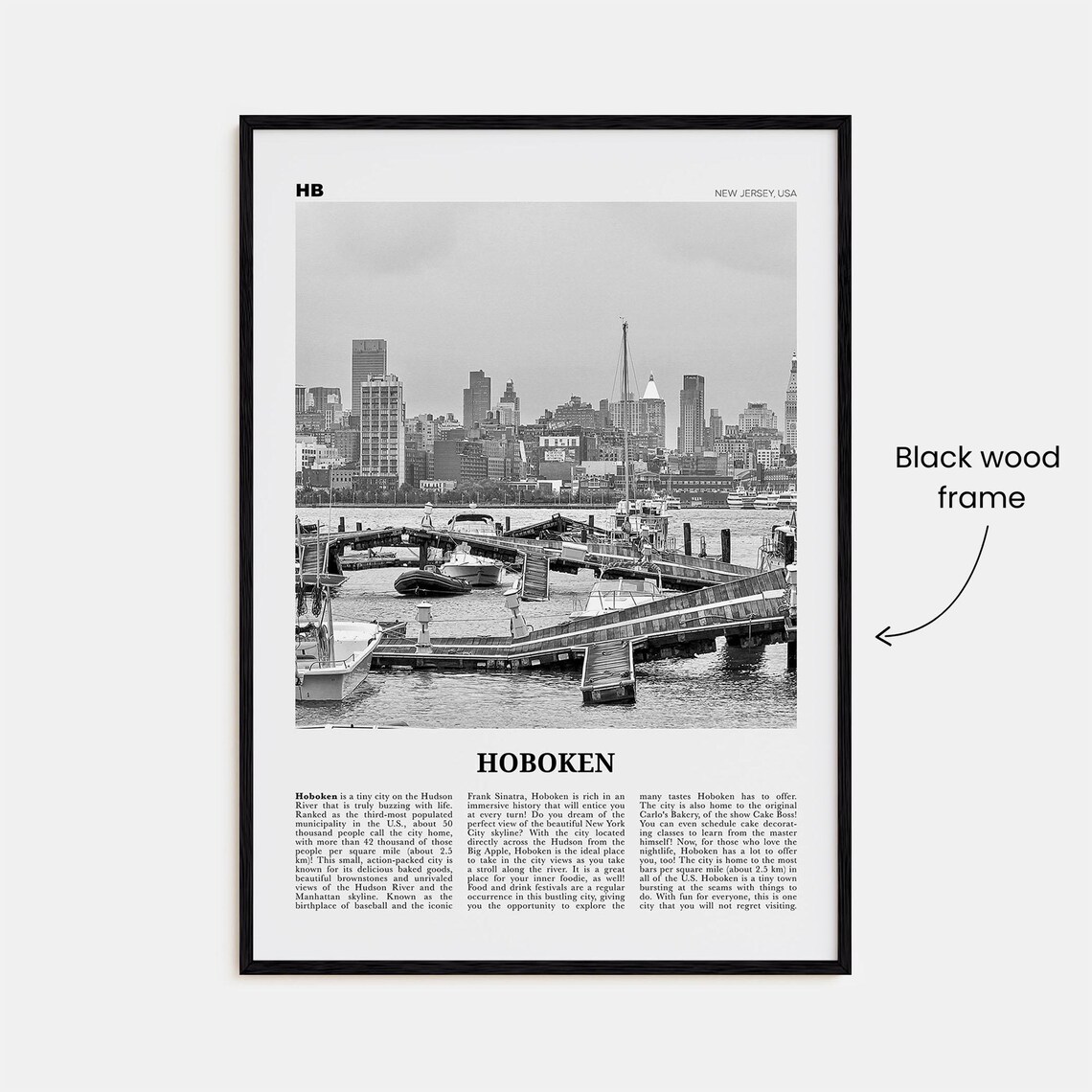 Hoboken Black and White Travel Poster, New Jersey - Image 3