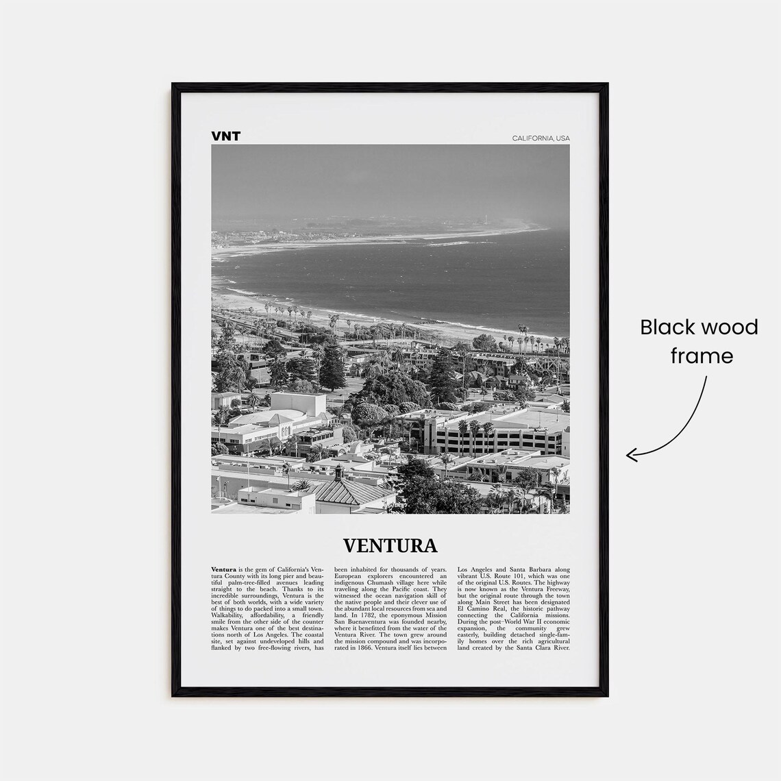 Ventura Black and White Travel Poster, California - Image 3
