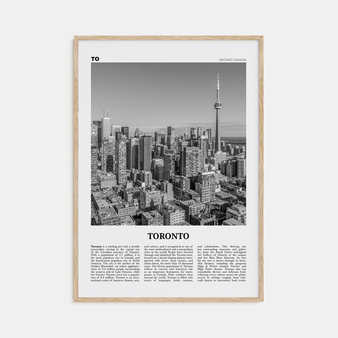 Toronto Black and White Travel Poster, Ontario