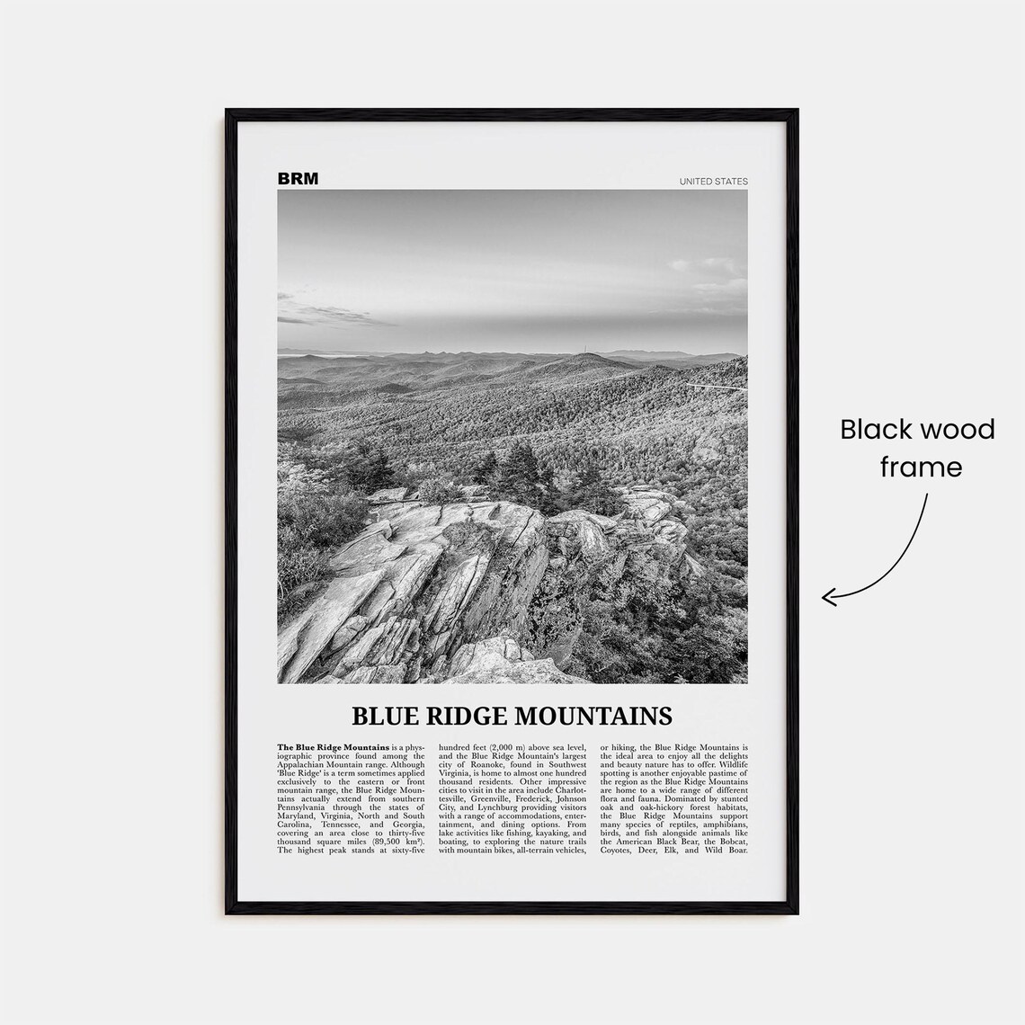 Blue Ridge Mountains Black and White Art Print - Image 3