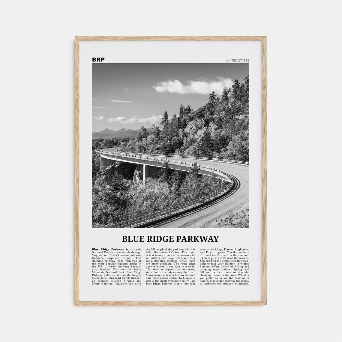 Blue Ridge Parkway Black And White Travel Poster