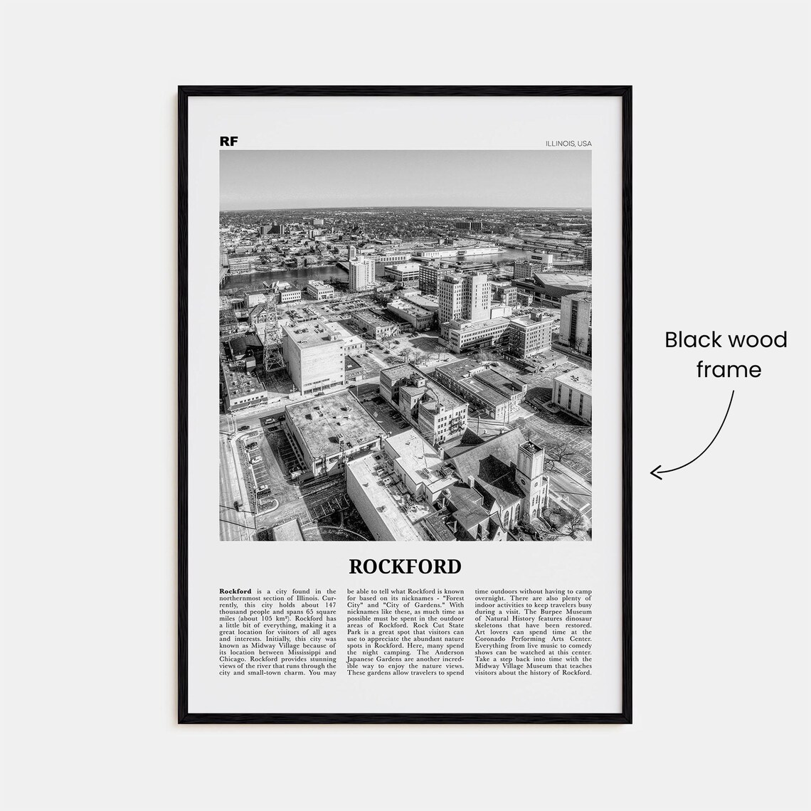 Rockford Black and White Travel Poster, Illinois USA - Image 3