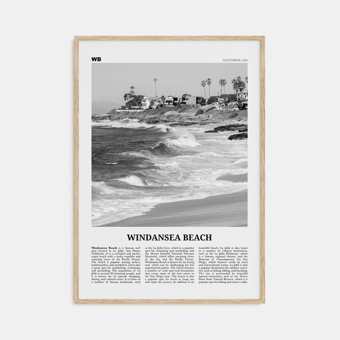 Windansea Beach Black and White Travel Poster