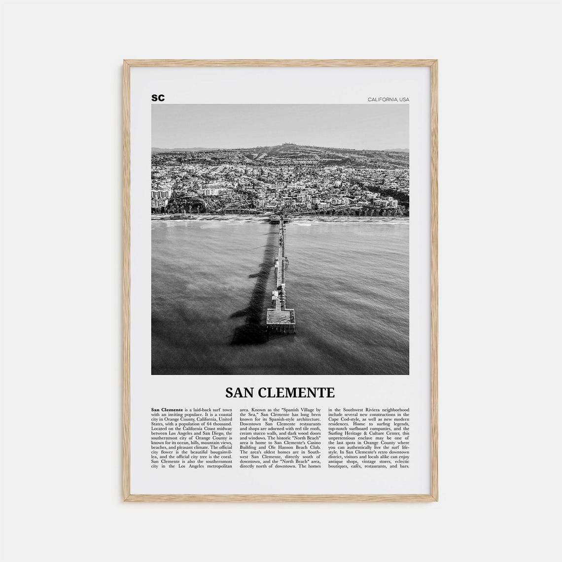 San Clemente Black and White Travel Poster No. 3