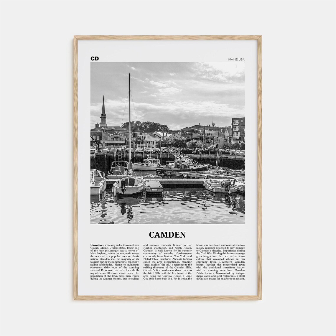Camden, Maine Black And White Travel Poster Print