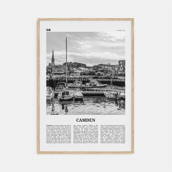 Camden, Maine Black And White Travel Poster Print