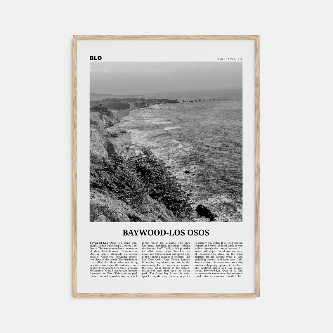 Baywood Los Osos Black and White Travel Poster