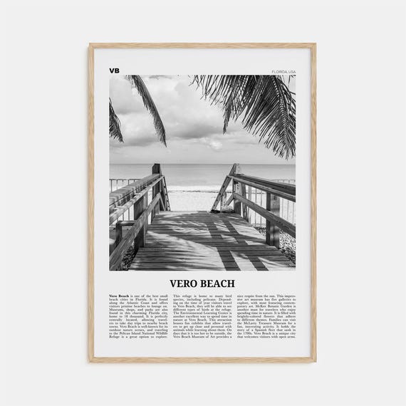 Vero Beach Black And White Travel Poster, Florida Map
