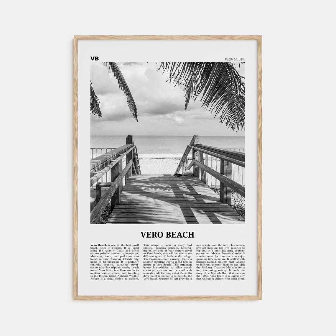 Vero Beach Black And White Travel Poster, Florida Map