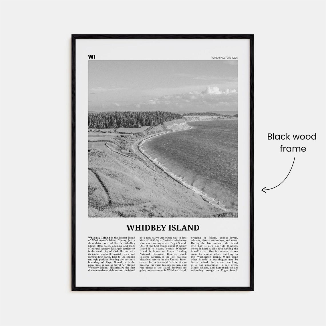 Whidbey Island Black and White Travel Poster, Washington - Image 3