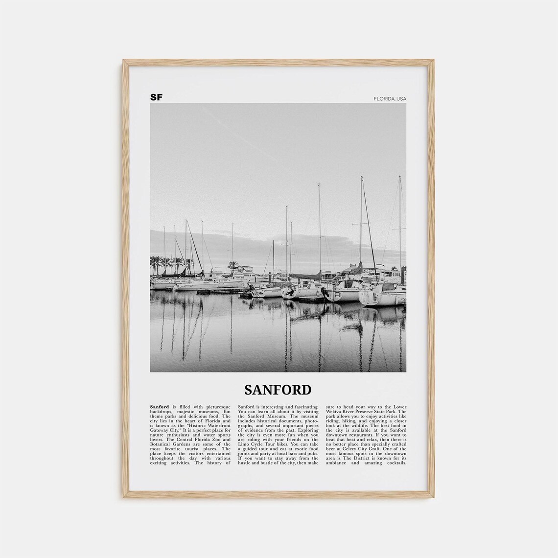 Sanford Black and White Travel Poster, Florida USA