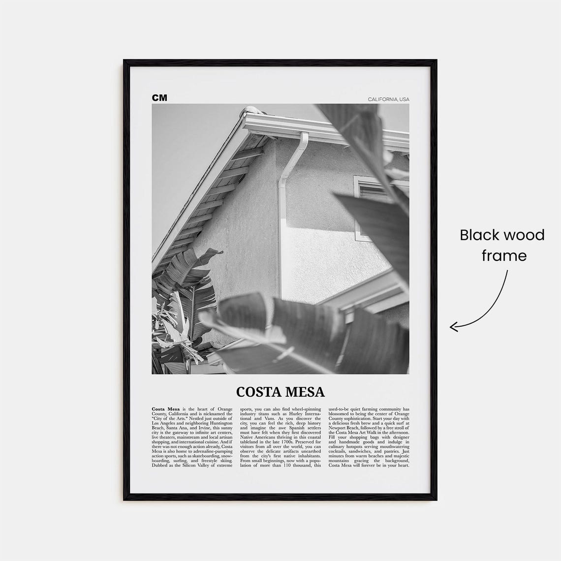 Costa Mesa Black and White Travel Poster, California - Image 3