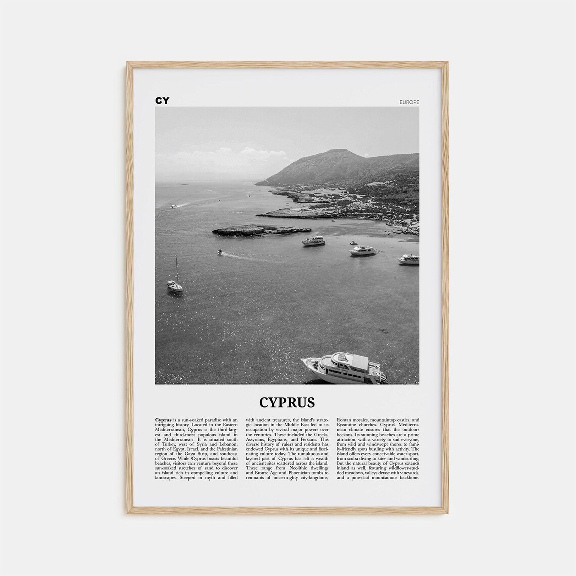 Cyprus Black and White Travel Poster, Nicosia Asia