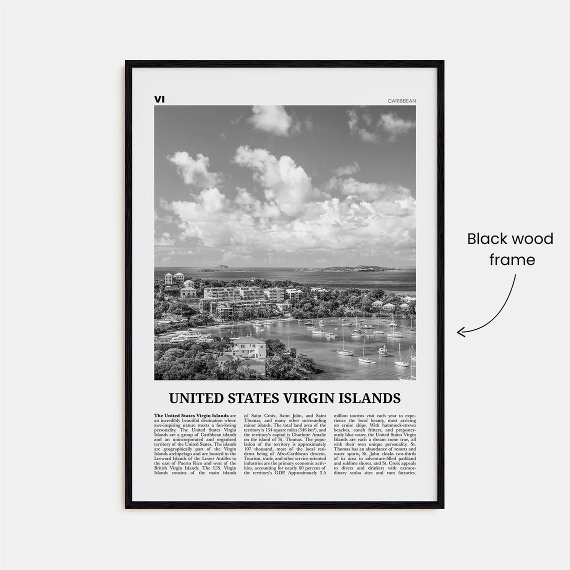 United States Virgin Islands Black And White Travel Poster - Image 3