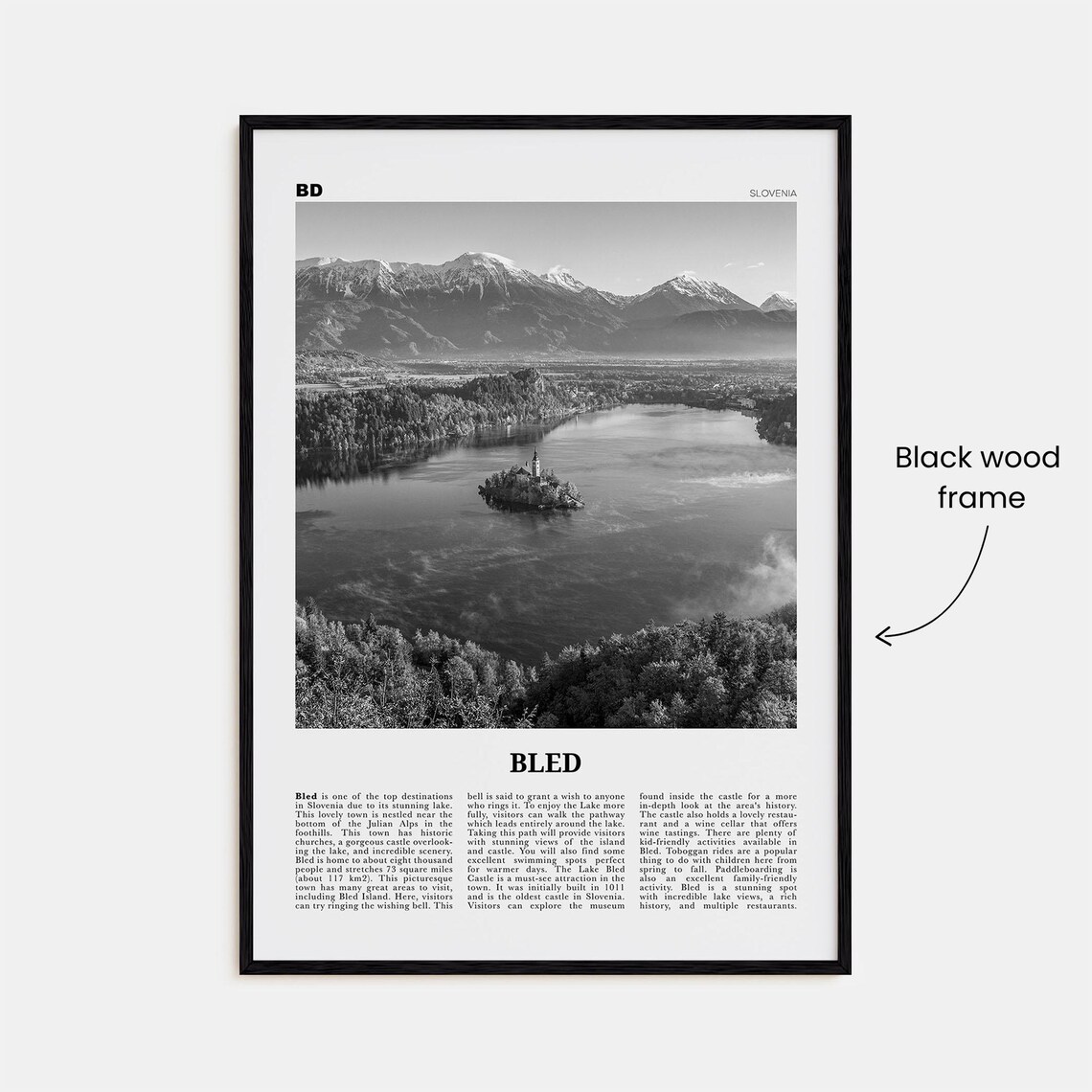 Bled Black And White Poster Print, Slovenia Map - Image 3