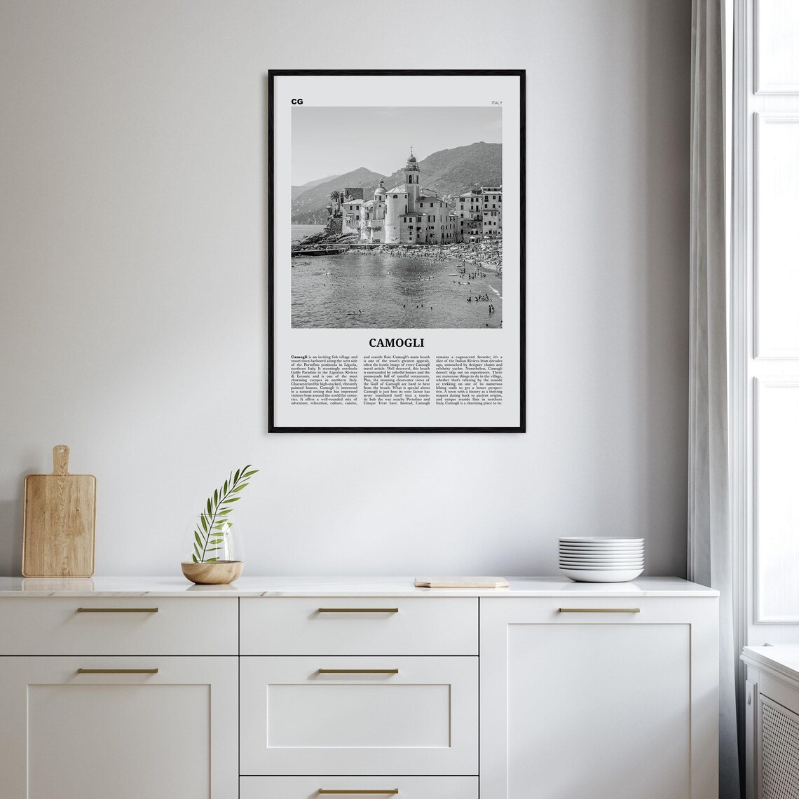 Camogli Black and White Travel Poster, Italy Map - Image 2