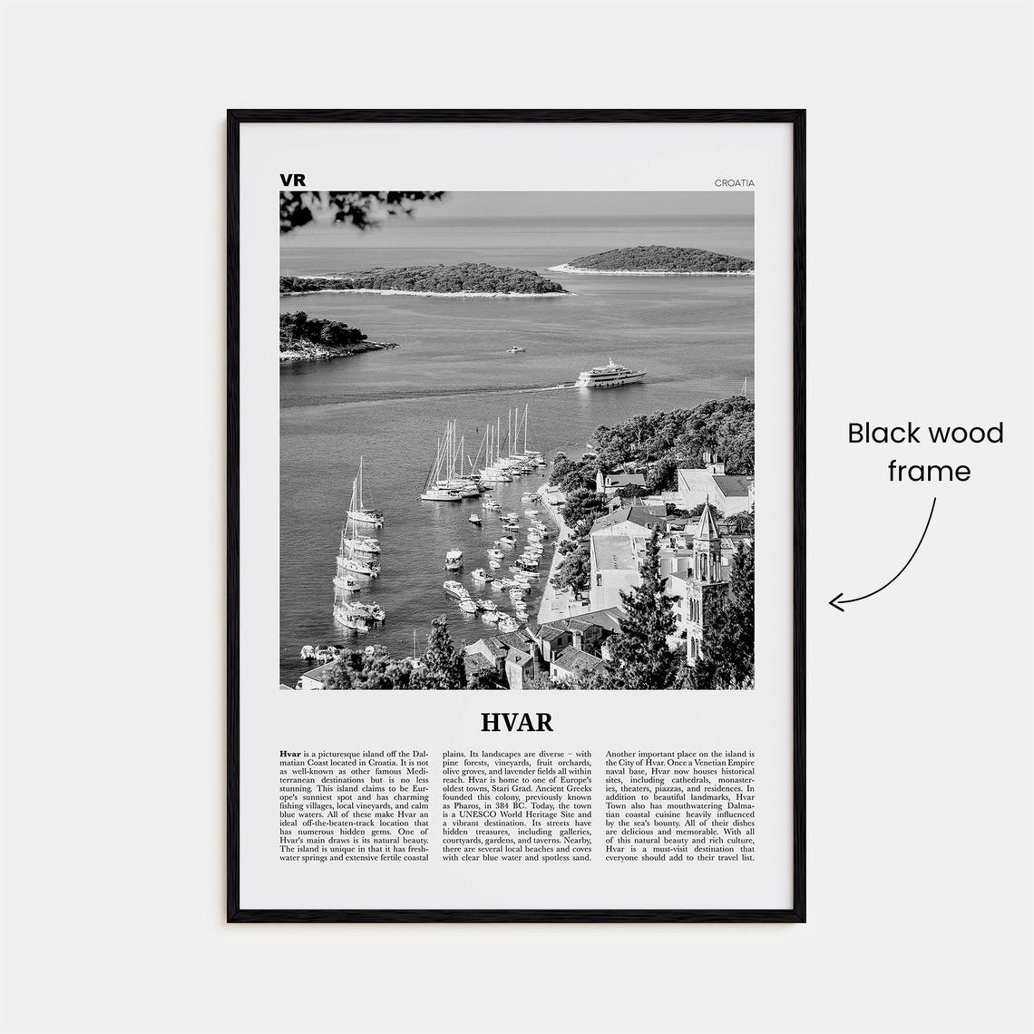 Hvar Black and White Travel Poster, Croatia - Image 3