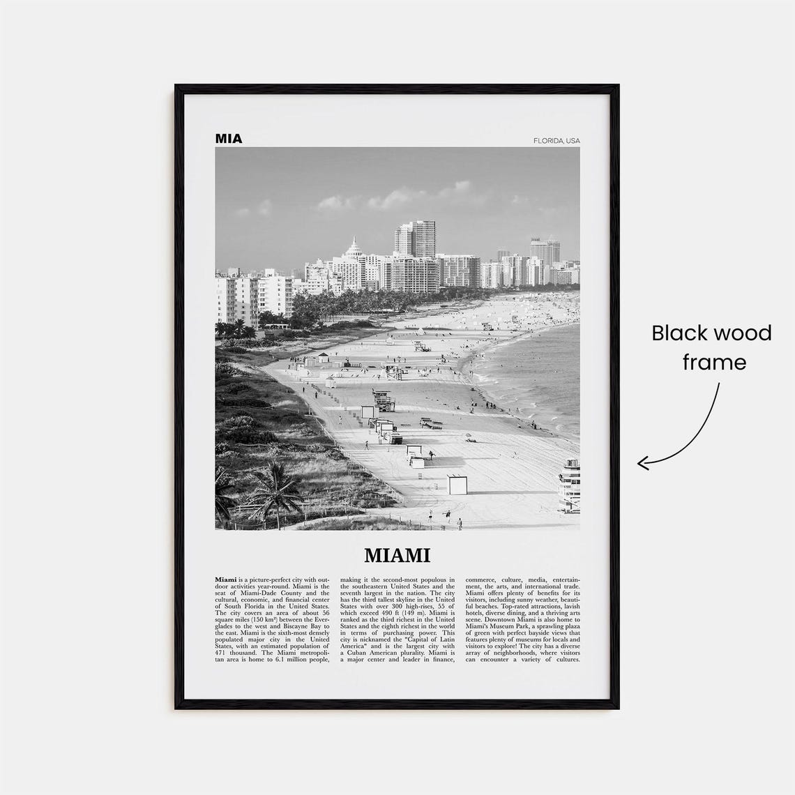 Miami Black and White Travel Poster, Florida USA - Image 3
