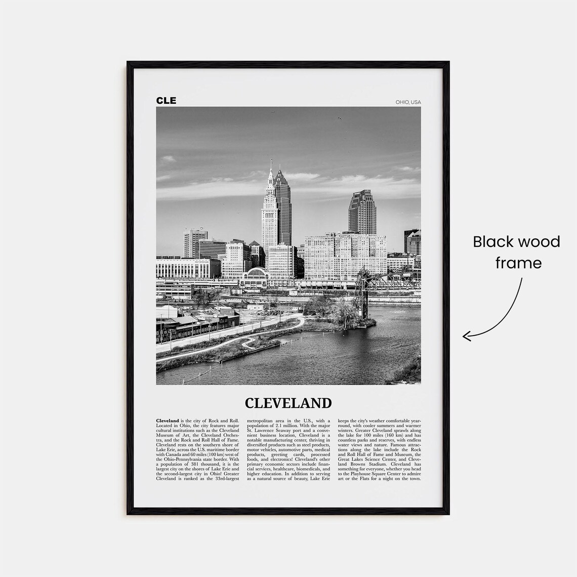 Cleveland Black And White Ohio Travel Poster Print - Image 3