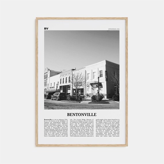 Bentonville Black and White Travel Poster, Arkansas