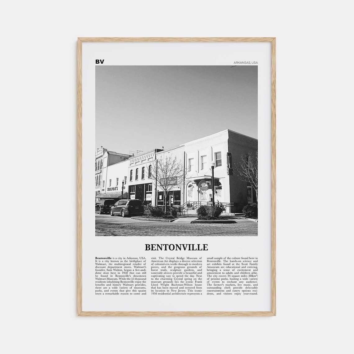 Bentonville Black and White Travel Poster, Arkansas