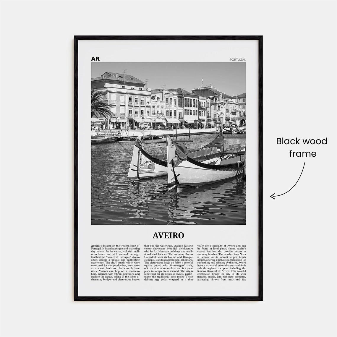 Aveiro, Portugal Black and White Travel Poster - Image 3