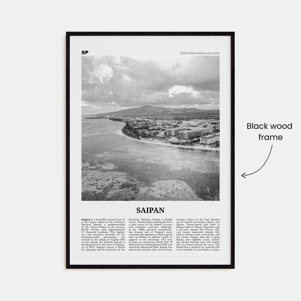 Saipan Black And White Travel Poster, Northern Mariana Islands - Image 3