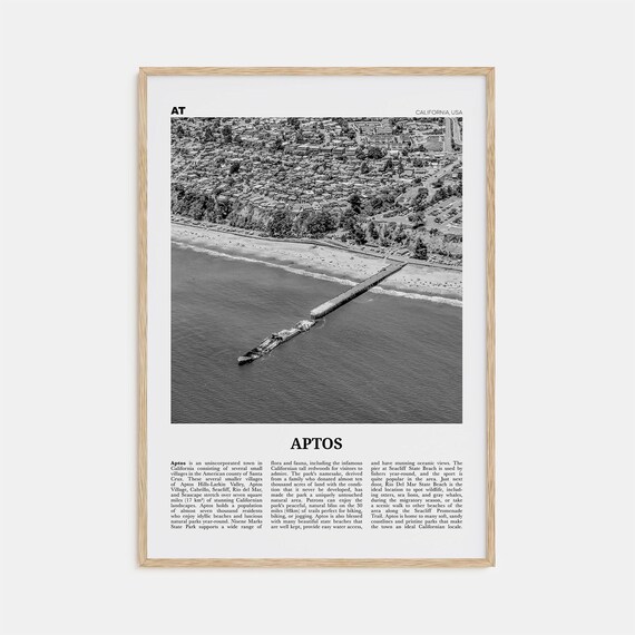 Aptos Black and White Travel Poster, California Map