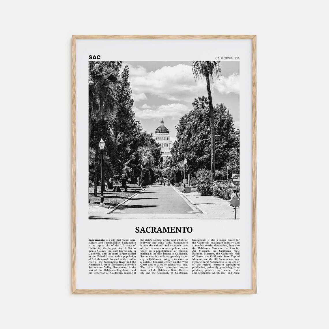 Sacramento Black and White Travel Poster, California