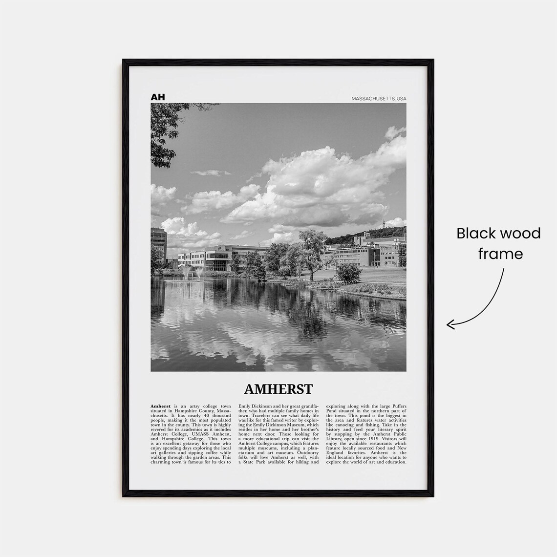 Amherst Map Art Print, Black and White Massachusetts - Image 3