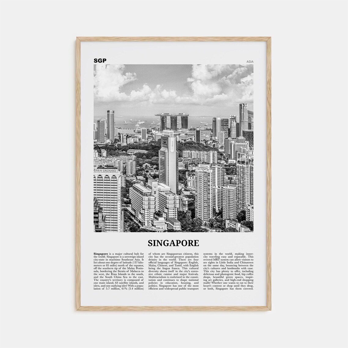 Singapore Black and White Travel Poster, Asia